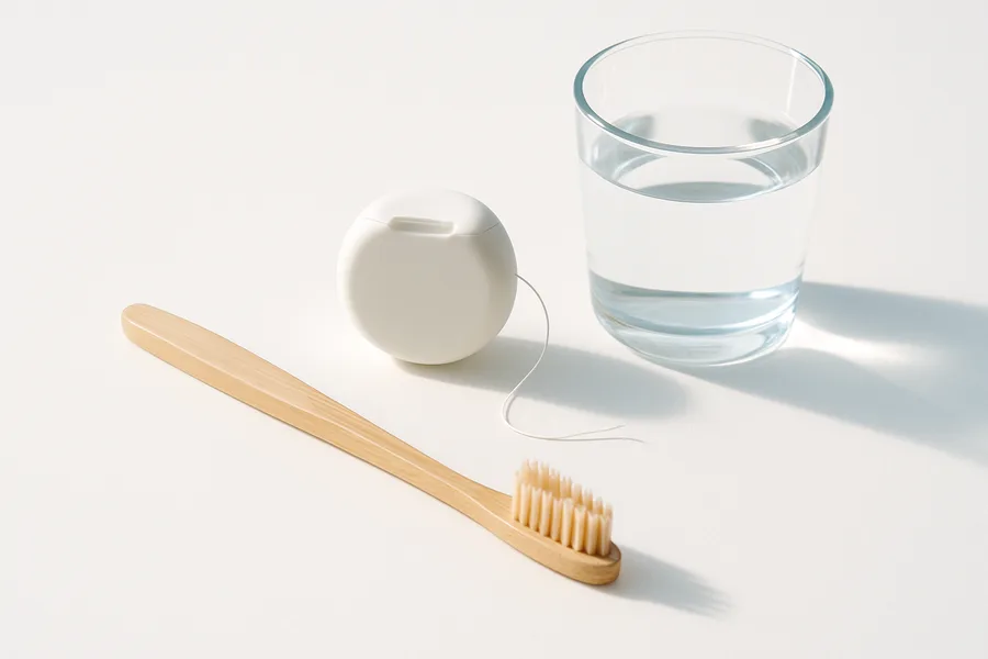 Toothbrush and floss for daily dental care between cleanings